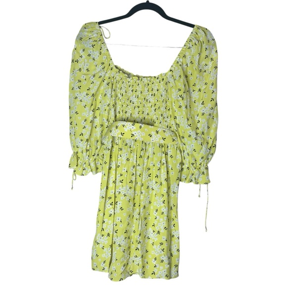 For Love & Lemons Chrysanthemum Mini Dress Lemonade Yellow Floral Medium - Picture 12 of 16